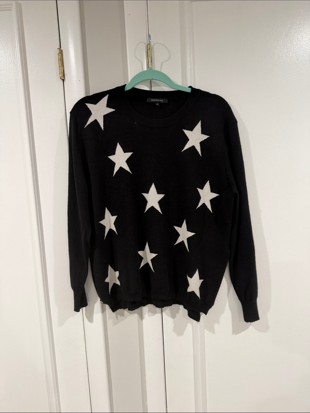 Olivaceous Black Crewneck Sweater with White Stars